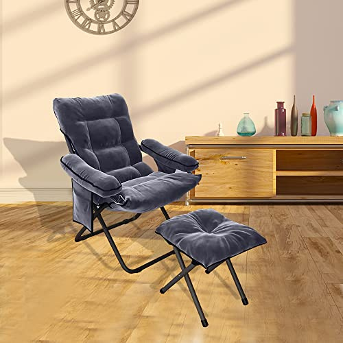 Folding Chairs with Ottoman for Bedroom, Living Room Adjustable Lazy Chaise Lounge with Side Pocket Sofa Leisure Adjustable Adult Room Chair Comfy Chair Chaise Couch (Large)