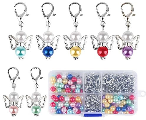 XIEJ 50 Sets Schutzengel Schlüsselanhänger, Selber Machen Perlenengel Anhänger, Schutzengel Anhänger, Schutzengel Schlüsselanhänger für DIY Schmuck Basteln, Geschenk, Hochzeit Taufe, 8 Farben