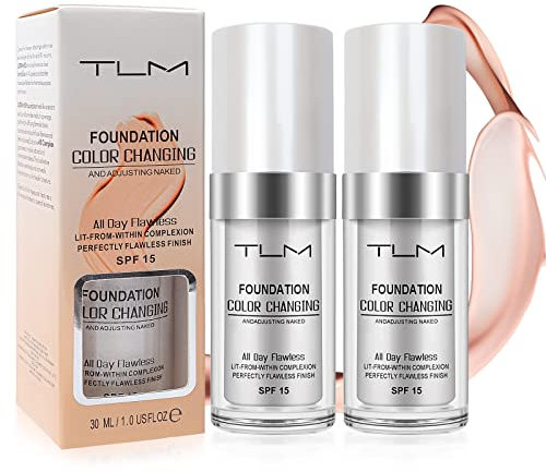 2pcs Farbwechselnde Foundation, Makelloses Make-up für die Farbwechselnde Grundierung, Langlebig Feuchtigkeitsspendende natürlich Flüssige Make up Basis Nude Concealer