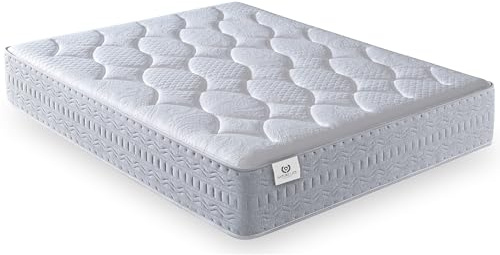 NATURELITS Madrass 90 x 200 fjädrar, vändbar visko, vinter/sommar, enkel, andningsbar, fjäderkärna, medium fasthet, ljusgrå, natur hybrid, höjd 32 cm
