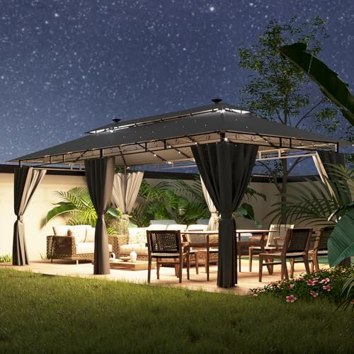 Devoko Garden Pavillon 3 x 6 Wasserdicht Deluxe Gazebo, Plane Partyzelt, Metallrahmen Pavillon, Patio Gazebo für 8-10 Personen, Hellgrau