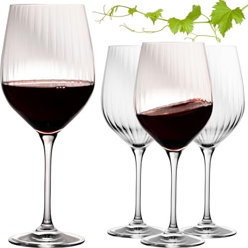 Imperial London - Copas de vino tinto (450 ml, 4 piezas, estriadas, universales)