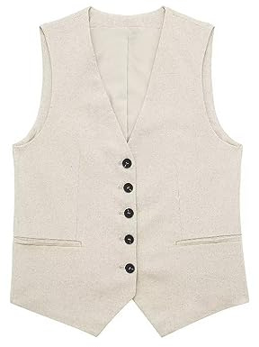 Débardeur Homme Lin Gilet en Lin Femme Été : Gilet de Costume Lin Sans Manches Gilet Couleur Unie Business Gilet Col V Crop Top Pull Slim Fit Lin Gilet Décontracté Gilet Manteau Gilet Femme, beige, XS