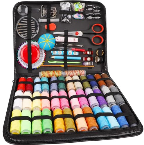 HRLORK Sewing Kit with Case 184 Pcs Protable Sewing Supplies Accessories Multipurpose Sewing Tool for Beginners Adults with Thread Spools Scissors Threader Needle for Traveller Emergency DIY Craft