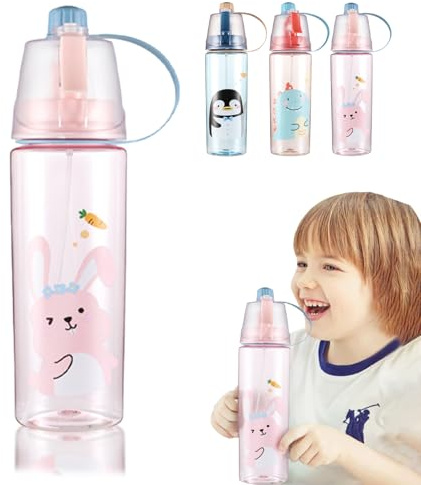 dellyy Vattenflaska med spray, 600 ml sprayflaska, sport, drickflaska, flaskvatten, sportflaska, för pojkar, flickor för rehydrering, kylning, ridning, klättring, vandring (röd)