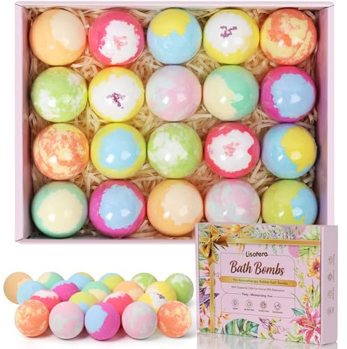 Bath Bombs for Women, 20 Bath Bombs Gift Set with Shea Butter Moisturizing & Essential Oils, Mothers Day Gifts for Mom, Women, Her/Him, Girlfriend, Wife, Birthday, Spa Relaxing Bubble Bath Fizzy Ball