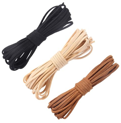 JEYORZY 3 Piezas 3mm x 5m Cuerda de Cuero, Cordón de Cuero de Gamuza, Gamuza Cordón de Ante para Pulsera Collar Lllavero Fabricación de Bisutería y Abalorios Manualidades Artesanía, 3Colores
