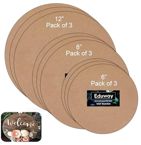 Eduway Tablero redondo de MDF (30,5 cm, 20,3 cm, 15,2 cm), 3 unidades | para mandala, Lippan, resina arte y manualidades, 4 mm de grosor, Pof 6 material de cartón premium para artistas, arte y