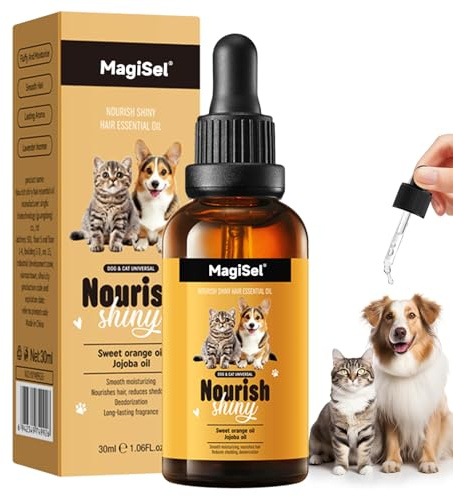 Huile de Soin des Poils d'animaux, Huile de toilettage, Démêle, réduit la Perte de Poils, Élimine Les nœuds, Pelage Brillant et Soyeux, Après-shampoing sans rinçage pour Chiens et Chats, 30 ML
