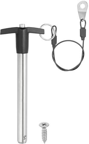 PATIKIL Edelstahl Sicherungsstift Steckbolzen 12mm Durchmesser, 100mm Arbeitslänge T-Griff Druckknopf Schnellspannstift Sicherungsbolzen mit 25cm Lange Seil & Schrauben M5, Silber Schwarz