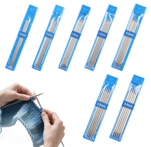 Coopay Set di ferri da maglia, 15 cm, doppie punte con fermaglio, 35 pezzi, leggeri e dritti, 2,0 – 5,0 mm, corti per calze a maglia e principianti