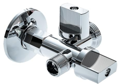 Llave de Escuadra Doble 2 Vías 1/2 x 1/2 x 3/8 – Válvula Angular Cromada con Doble Salida para Cisterna, Grifo o Electrodomésticos