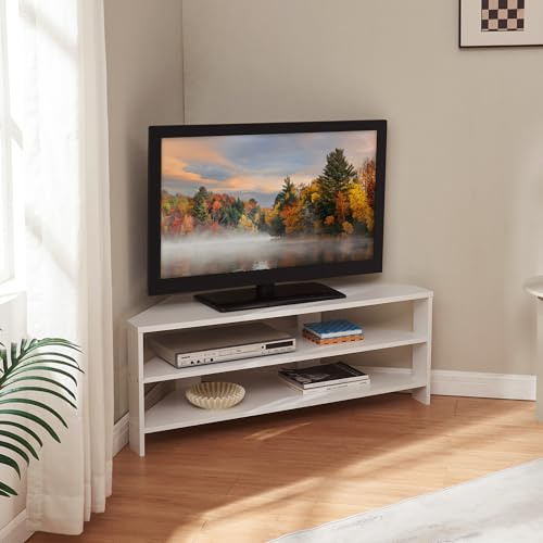 [en.casa] Mobile Porta TV con 2 Ripiani Tavolo Basso Aperto Espositore Angolare Stand Multimediale per Soggiorno Studio 110 x 36 x 42 cm - Bianco