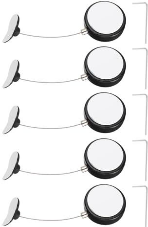 PATIKIL Retractable Remote Control Cable Tether (4.9ft / 1.5M, Black)(5 Set) Round Remote Control Security Lanyard Lock Adjustable Locking Leash with Plastic Cap, Suit for - TVs/Tablets