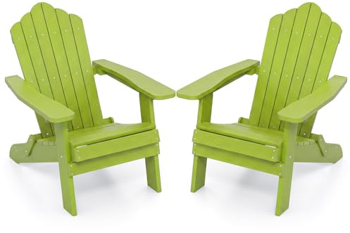 COSTWAY Set med 2 Adirondack-stolar, vikbar, väderbeständig adirondack-stol av plast, trädgårdsfåtölj med högt ryggstöd och breda armstöd för trädgård, 180 kg lastkapacitet (grön)