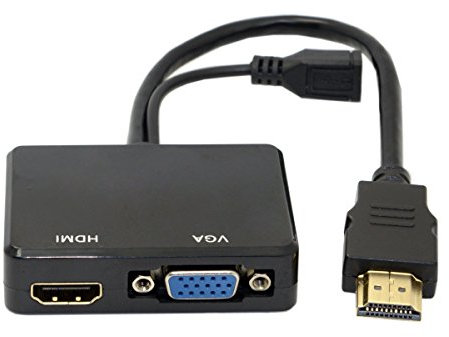 Cablecc HDMI to VGA & HDMI Female Splitter with Audio Video Cable Converter Adapter for HDTV PC Monitor