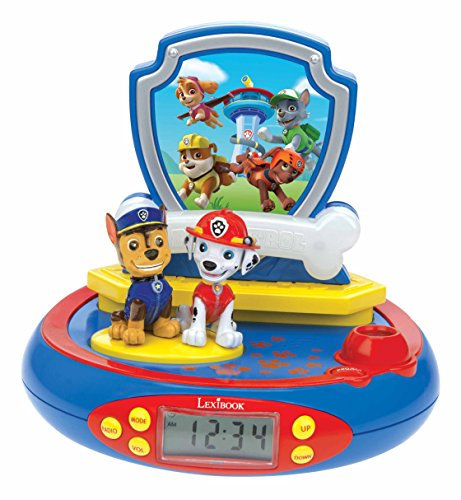 LEXIBOOK, Paw Patrol, Reloj Despertador con proyector para niños, Luz Nocturna y proyección de la Hora en el Techo, Efectos de Sonido, Funciona con Pilas, Azul, RP500AC