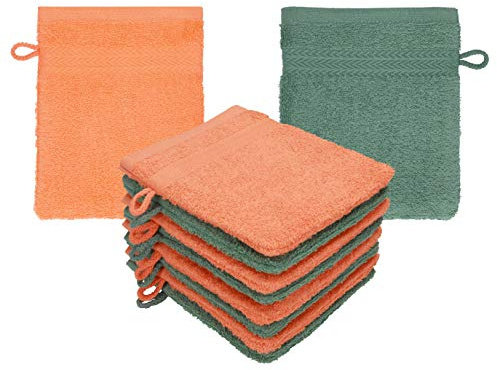 Betz paket med 10 tvättvantar premium 100 % bomull 16 x 21 cm blod orange – grangrön