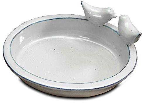 Antikas - Bain d'oiseaux, bain d'oiseaux, ovale, blanc/vert, bol d'eau comme bassin pour oiseaux
