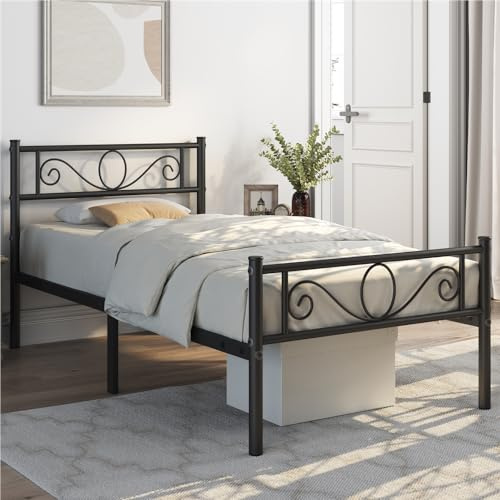 Yaheetech Cama Indivitual Hierro Marco Metálica para colchón de 90 x 190cm Cama Industrial Estructura Metal