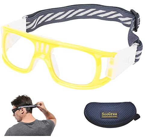 SooGree Professional Sports Goggles Glasses Men Women Racquetball Basketball Football Sport Eyewear Protective Glasses Anti-fog Shock Collision Lens Replaceable (Yellow Frame White Pad) 8068