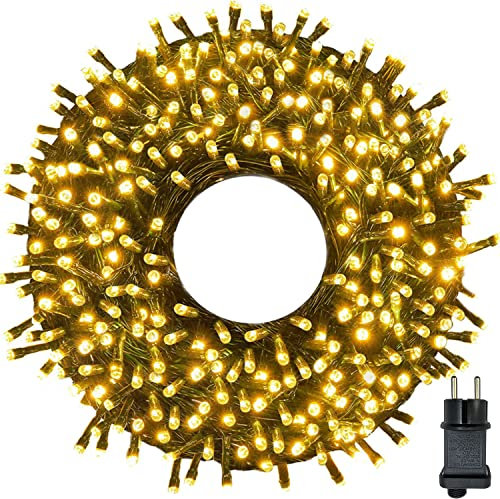 Meision Lichterkette Außen Strom 20m 200LED Innen Lichterkette Weihnachtsbaum mit 8 Modi Timer Speicherfunktion IP44 Wasserdicht, Lichterkette Strombetrieben für Balkon, Garten, Party, Warmweiß