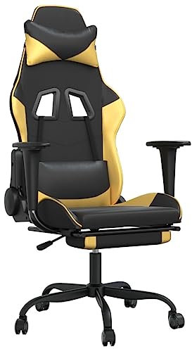 vidaXL Gaming Stuhl mit Fußstütze Chefsessel Bürostuhl Drehstuhl Sportsitz Bürosessel Schreibtischstuhl Computerstuhl Büromöbel Schwarz Golden Kunstleder