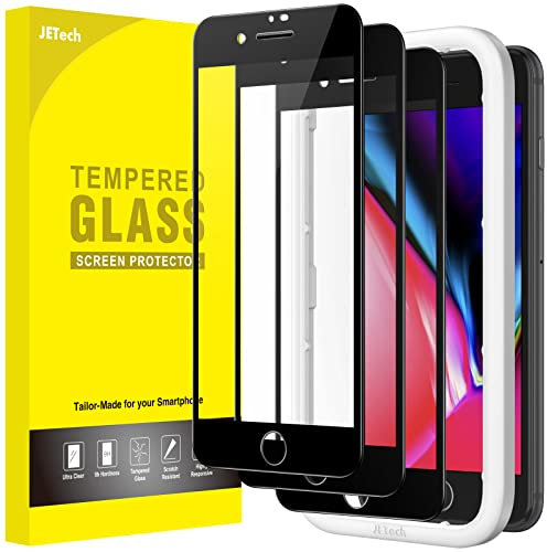 JETech Full Coverage Screen Protector for iPhone 8 Plus/7 Plus 5.5-Inch, Black Edge Tempered Glass Film with Easy Installation Tool, Case-Friendly, HD Clear, 3-Pack (Black)