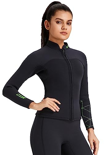 Wetsuit Top Women's 3mm Neoprene Wetsuits Jacket,Front Zipper Long Sleeves Diving Suit for Swimming,Snorkeling,Scuba Diving,Surfing (3FT-WM-M)