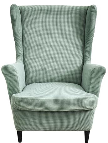 volumoon Sesselhusse Ohrensessel mit Stuhlkissenbezug, Elastisch Bezug für Ohrensessel Einteilig, Verdickung Armlehnen Schutzbezug Sessel, Schonbezüge für Ohrensessel Abnehmbare und Waschbar (Grün)