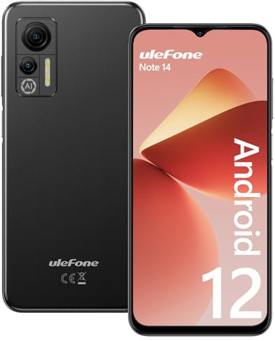 Ulefone Note 14 Mobile Phones, 7GB+16GB ROM 128GB Extension 6.52” HD+ 4500mAh Android 12 8MP+5MP Camera Triple Card Slots 4G Dual SIM Smartphone SIM Free Unlocked Face ID OTG Type C, UK Version-Black