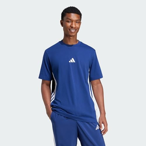 Adidas Men's Essential Three Stripes Single Jersey Tee, Dark Blue/White, M