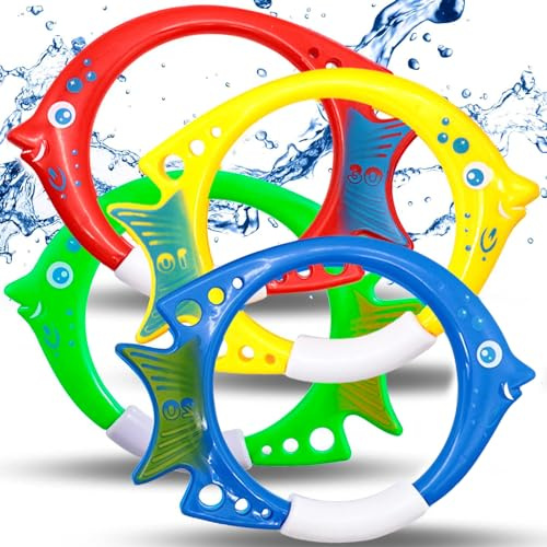 4 Stück Tauchen Fischring Tauchspielzeug für Kinder ab 5 6 7 8 9 10,Schwimmbad Spielzeug,Unterwasser Pool Spielzeug Wasserspielzeug für Jungen Mädchen Kinder Sommer Geschenk Tauchen Lerne Training