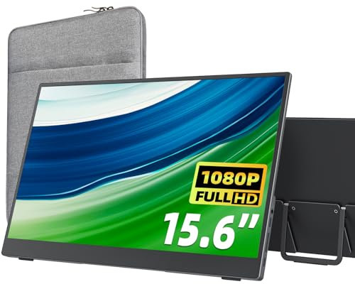 cocopar Portable Monitor 15.6 Inch Upgraded Travel 1080P Monitor with Speaker HDMI USB-C External Monitor for Laptop MacBook Surface PC Xbox PS5 with Built-in Kickstand&VESA Compatible