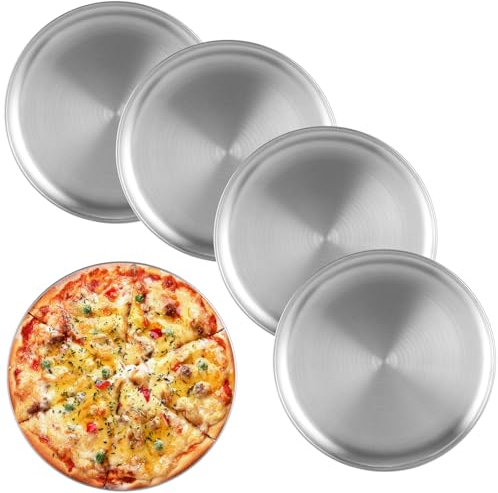 LOPYXBR Set di 5 teglie per pizza, rotonde, in acciaio inox, 30 cm, rotonde, per pizza, in acciaio inox, per forno, cuocere, servire, arrostire, lavabile in lavastoviglie