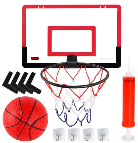 Basketkorg inomhus för rum, vikbar mini basketkorg utomhus barn set med bollpump och basketnät, basketkorg barn för kontor, barngåvor, sportleksaker (med 4 krokar)