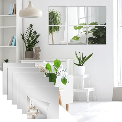 QEEYON 10 st flexibla spegelark självhäftande speglar 2 mm förtjockad akrylspegel full längd väggspeglar 20 x 20 cm plastspegelplattor utan glas spegel för badrum, sovrum, dörr etc