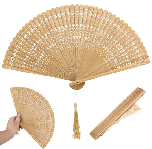 Handfack Solfjäder i Bambu - Vikbar Handsolfjäder för Bröllop, Danskväll, Fest, Bastu, Grill