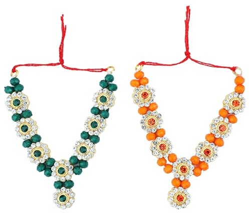Uppsättning av 2 Mala för Laddu Gopal/Devi Maa/Radha Krishna/Ganesh Ji indisk traditionell festival gudinna set gudomar smycken Alla Gud Idol staty Puja artiklar (storlek: - 7,6 cm) (grön, orange)