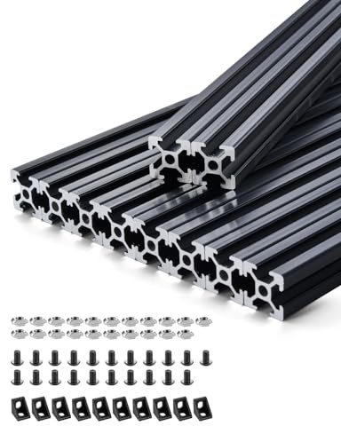 VEVOR Profilés d'Extrusion en Aluminium 2020, Lot de 10, Rail Linéaire Anodisé Norme Européen Rainure en T 1000 mm, Haute Résistance, pour Imprimante 3D, Machine Bricolage CNC, Gravure au Laser, Noir