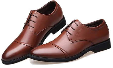 LMUIPMAA Zapatos de Traje de Oxford Hombre con Cordones para Negocios Boda Formal,Marrón,38 EU