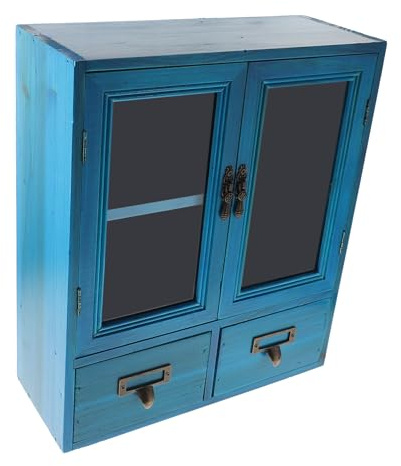 SOPOTUTU Armario De Pared Vintage De Madera Azul Armario De Almacenamiento Puertas Dobles para Dormitorio y Sala Mueble De Pared Multifuncional