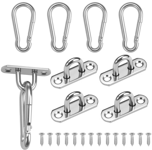 5 Piezas M5 Placas de Ojo de Acero Inoxidable, Placa de Gancho para | Placa de Ojo con Mosquetón, Ganchos Techo Acero Inoxidable para Fijación de Toldos, Suspensión de Hamacas y Soportes de Techo
