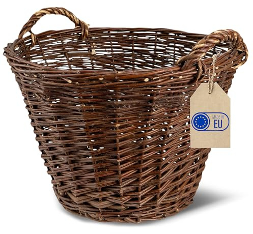 Creative Home Flätad korg med två handtag | Stor ø 50 cm | Perfekt som presentkorg Vedkorg Flätad korg för vardagsrummet Badrum Barnrum Universal