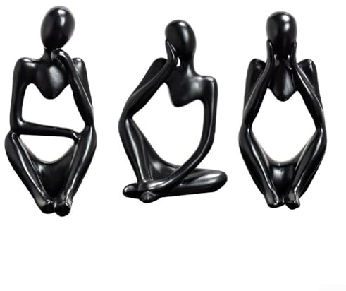 Feeshoppher Figura moderna de escultura de resina para decoración del hogar, estatua de pensamiento abstracto con diseño artístico de estilo nórdico, opciones de color arenisca dorada y plateada