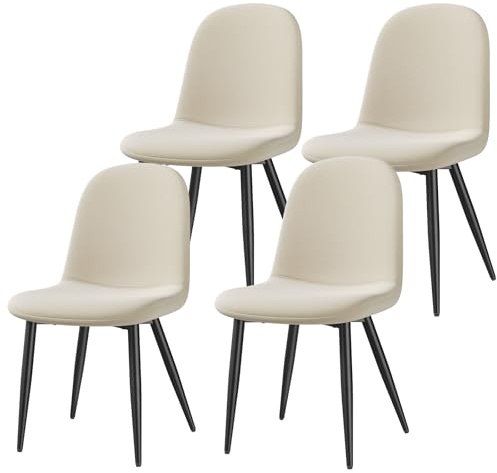 INRE Chaises de Salle à Manger, Lot de 4, Pieds en Métal,Pieds Réglables, Chaise de Cuisine,Chaises de Salon,Chaise Tissu,Beige Clair