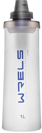 WRELS Collapsible Squeeze Water Filter Bottle 1L Filter System for Trail Running, Hiking, Travel, Camping | Ultralight Portable Soft Flask with Filter for Outdoor Survival
