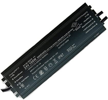 Innovate Transformador LED de 24 V, IP67, regulable, 100W, 24 V CA, TriAC y 0/1-10 V, sin parpadeo, sin ruido para bombillas LED y tiras – Fuente de alimentación para transformador rectificador
