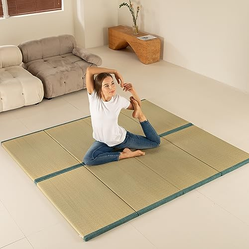 MustMat Japanese Floor Mattress Foldable Tatami Mats Folding Tatami Futon Mattress Rush Grass Floor Bed 35.4x78.7x1.2(2 Piece Set)