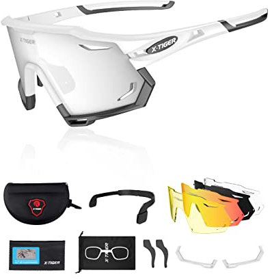 X-TIGER Fahrradbrille Polarisiert Sonnenbrille mit 5 wechselgläser TR90 Rahmen für Herren Damen Sport Radfahren MTB Radbrille UV400 Skifahren Fahren Angeln Baseball Laufen Sportbrille
